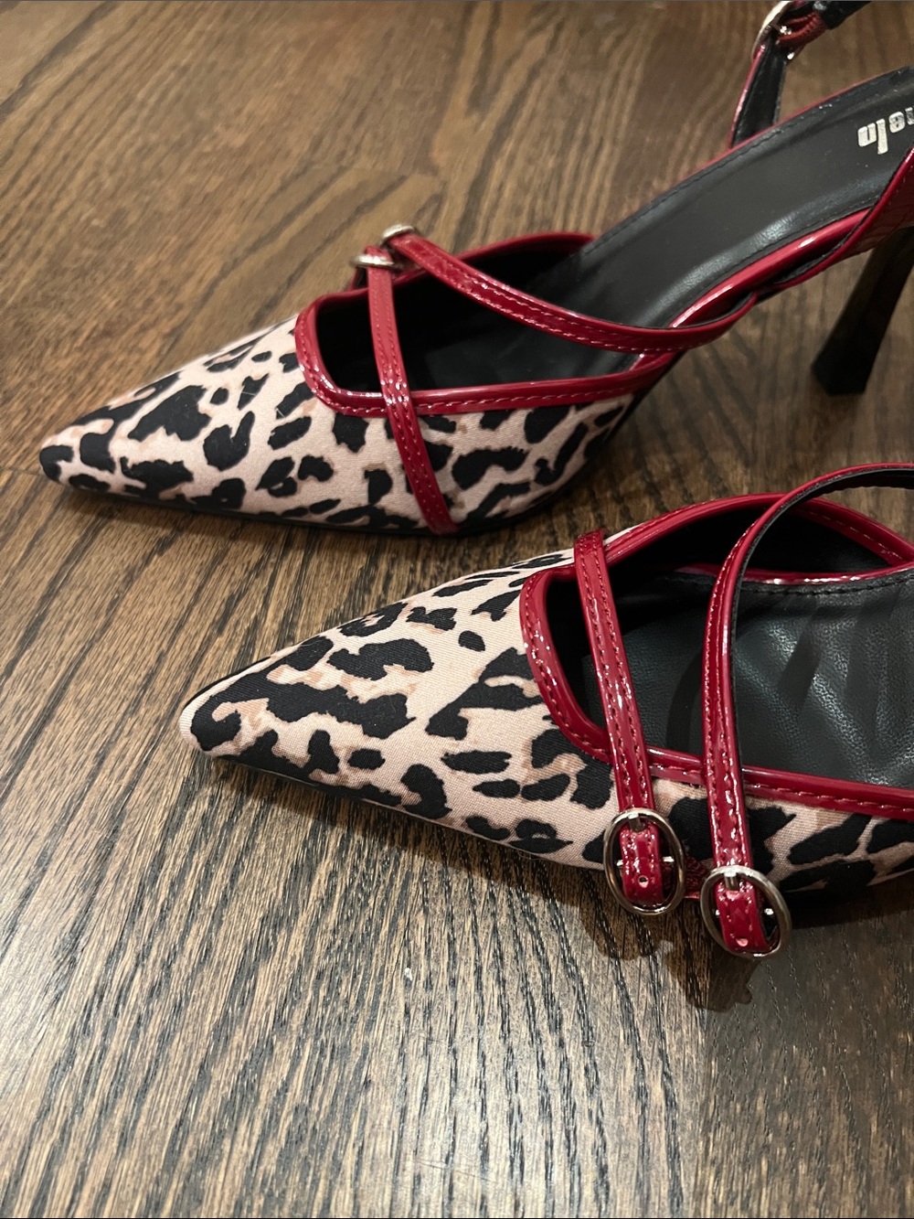 Leopard Print Slingback Heels with Red Accents - Picture 7 of 9